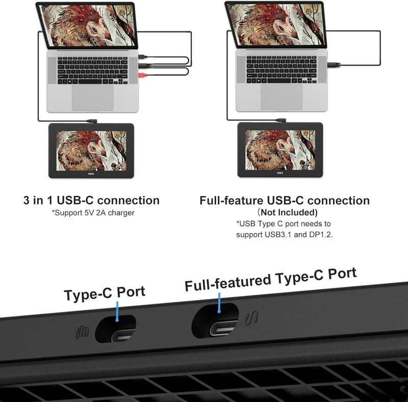 UGEE U1600 Grafikus Rajztábla Monitor 15,4" FHD Teljesen Laminált Kijelzővel, 90% NTSC, Windows/Mac/Android/Linux/OSU Kompatibilis Digitális