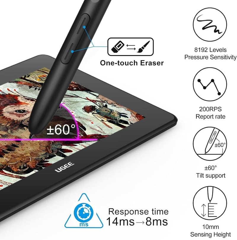 UGEE U1600 Grafikus Rajztábla Monitor 15,4" FHD Teljesen Laminált Kijelzővel, 90% NTSC, Windows/Mac/Android/Linux/OSU Kompatibilis Digitális