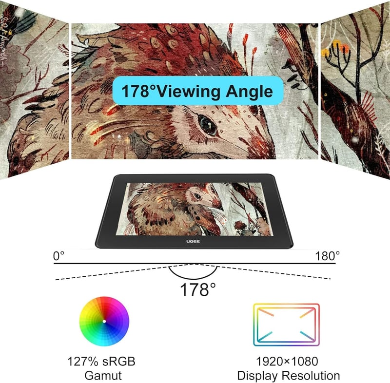 UGEE U1600 Grafikus Rajztábla Monitor 15,4" FHD Teljesen Laminált Kijelzővel, 90% NTSC, Windows/Mac/Android/Linux/OSU Kompatibilis Digitális
