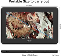 UGEE U1600 Grafikus Rajztábla Monitor 15,4" FHD Teljesen Laminált Kijelzővel, 90% NTSC, Windows/Mac/Android/Linux/OSU Kompatibilis Digitális 4
