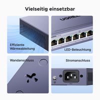 10-portový gigabitový PoE switch UGREEN s 8 PoE a 2 gigabitovými uplink portmi, výkonom 60 W, kovovým krytom, pre NVR a IP kamery 6