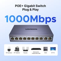 10-portový gigabitový PoE switch UGREEN s 8 PoE a 2 gigabitovými uplink portmi, výkonom 60 W, kovovým krytom, pre NVR a IP kamery 3