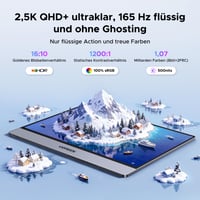 Prenosný monitor UGREEN 2,5K 16 palcov IPS 2560x1600 165Hz HDR400 500 nitov 100% sRGB s magnetickým stojanom USB-C Mini HDMI Mac notebook PS5 Switch 2