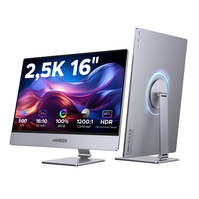 Prenosný monitor UGREEN 2,5K 16 palcov IPS 2560x1600 165Hz HDR400 500 nitov 100% sRGB s magnetickým stojanom USB-C Mini HDMI Mac notebook PS5 Switch