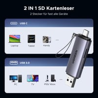 UGREEN 2 az 1-ben USB-C / USB 3.0 SD és Micro SD kártyaolvasó 3