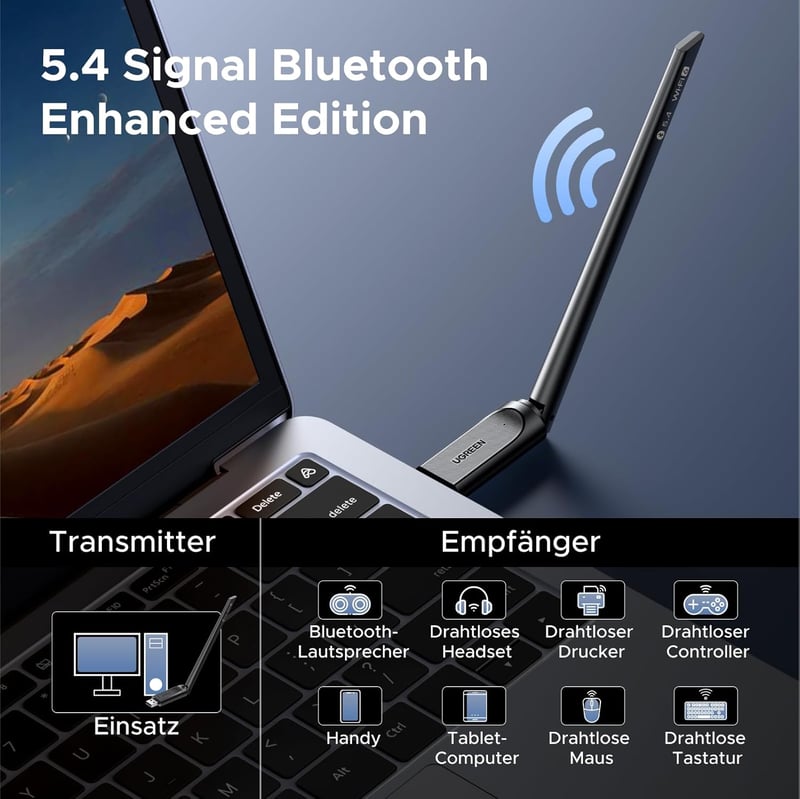 UGREEN 2 az 1-ben WiFi 6 AX900 USB Adapter Bluetooth 5.4, Dual Band 2.4G/5GHz WLAN Stick 6dBi Antennával Windows 11/10 PC-hez