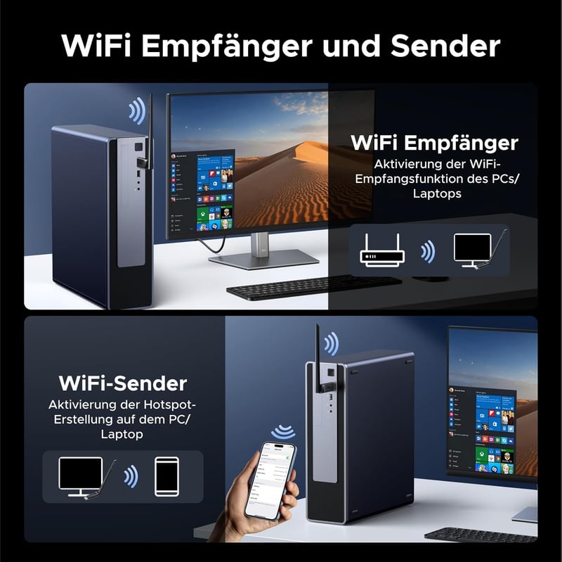 UGREEN 2 az 1-ben WiFi 6 AX900 USB Adapter Bluetooth 5.4, Dual Band 2.4G/5GHz WLAN Stick 6dBi Antennával Windows 11/10 PC-hez
