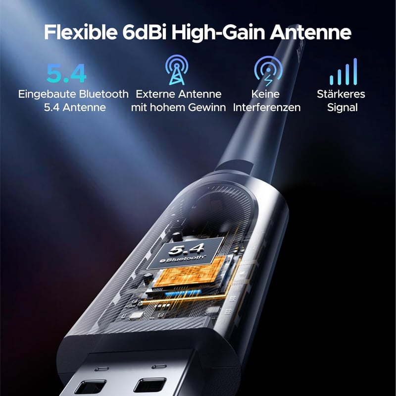 UGREEN 2 az 1-ben WiFi 6 AX900 USB Adapter Bluetooth 5.4, Dual Band 2.4G/5GHz WLAN Stick 6dBi Antennával Windows 11/10 PC-hez