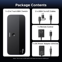 Comutator UGREEN 2 la 7 USB-C, 10Gbps, USB 3.2, splitter pentru două PC-uri, cu 3x USB-C, 4x USB-A, pentru tastatură, mouse, imprimantă, cu telecomandă pe fir 9