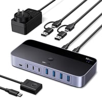 Comutator UGREEN 2 la 7 USB-C, 10Gbps, USB 3.2, splitter pentru două PC-uri, cu 3x USB-C, 4x USB-A, pentru tastatură, mouse, imprimantă, cu telecomandă pe fir 1