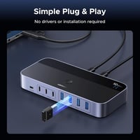 Comutator UGREEN 2 la 7 USB-C, 10Gbps, USB 3.2, splitter pentru două PC-uri, cu 3x USB-C, 4x USB-A, pentru tastatură, mouse, imprimantă, cu telecomandă pe fir 7