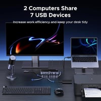 Comutator UGREEN 2 la 7 USB-C, 10Gbps, USB 3.2, splitter pentru două PC-uri, cu 3x USB-C, 4x USB-A, pentru tastatură, mouse, imprimantă, cu telecomandă pe fir 4
