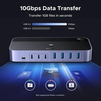 Comutator UGREEN 2 la 7 USB-C, 10Gbps, USB 3.2, splitter pentru două PC-uri, cu 3x USB-C, 4x USB-A, pentru tastatură, mouse, imprimantă, cu telecomandă pe fir 2
