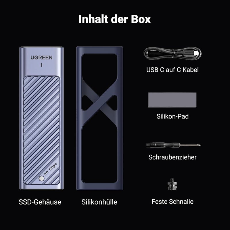 UGREEN 20Gbps NVMe SATA SSD ház USB-C 3.2 Gen 2x2, M.2 2280/2242/2230 kompatibilis