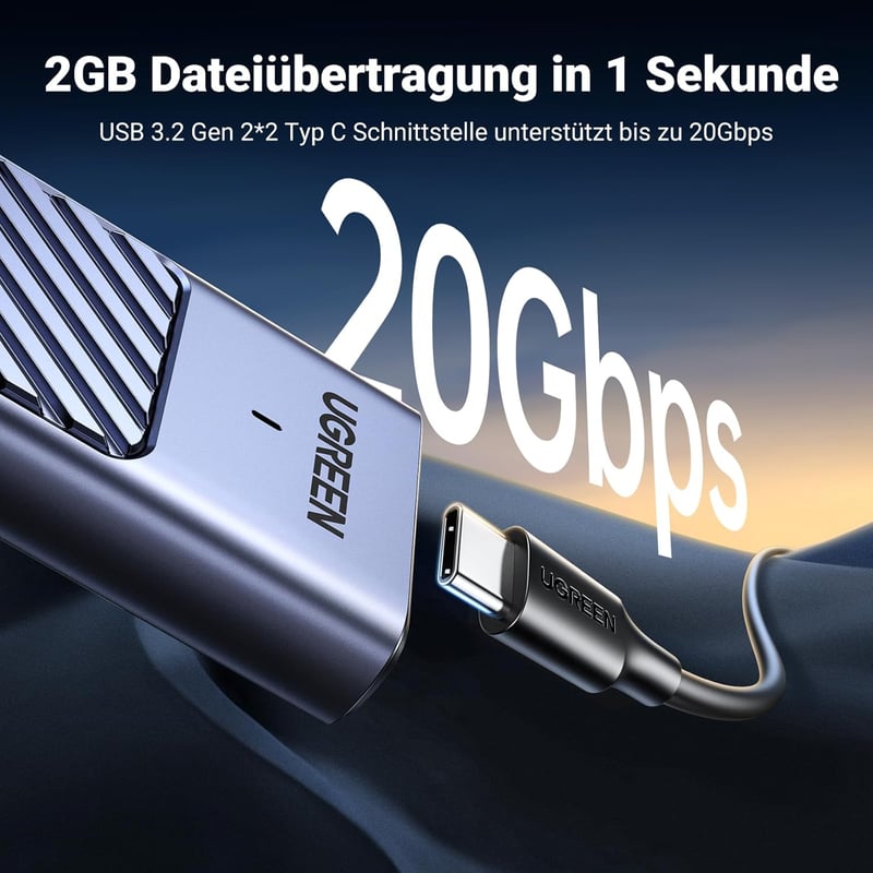 UGREEN 20Gbps NVMe SATA SSD ház USB-C 3.2 Gen 2x2, M.2 2280/2242/2230 kompatibilis