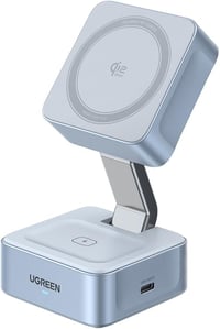 Suport de încărcare wireless 2 în 1 UGREEN 25 W MagFlow MagSafe cu certificare Qi2 pentru iPhone 17, 16, 15, 14, 13, 12 și AirPods 4, 3, 2, Pro 2 1