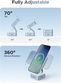 Suport de încărcare wireless 2 în 1 UGREEN 25 W MagFlow MagSafe cu certificare Qi2 pentru iPhone 17, 16, 15, 14, 13, 12 și AirPods 4, 3, 2, Pro 2 5