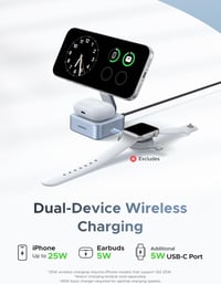 Suport de încărcare wireless 2 în 1 UGREEN 25 W MagFlow MagSafe cu certificare Qi2 pentru iPhone 17, 16, 15, 14, 13, 12 și AirPods 4, 3, 2, Pro 2 3