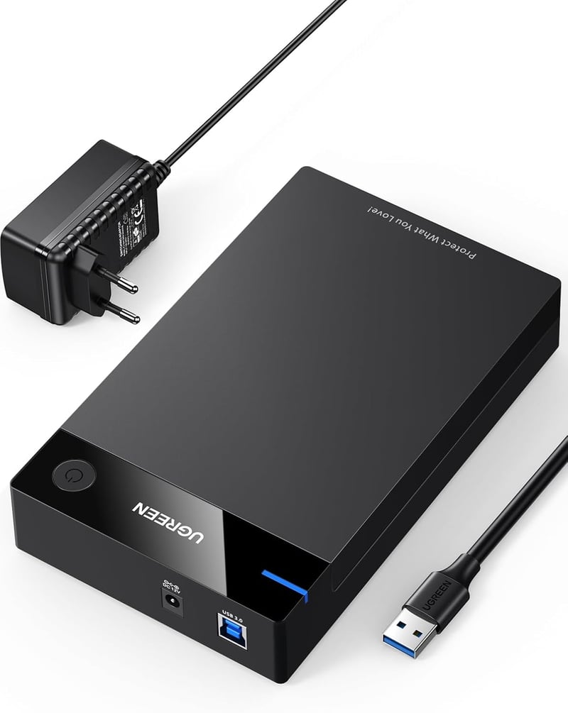 Carcasă externă UGREEN pentru hard disk de 3,5 inchi, 20TB, USB 3.0, UASP, 5Gbps, pentru unități HDD și SSD SATA I II III, cu sursă de alimentare, pentru WD, Toshiba, Seagate