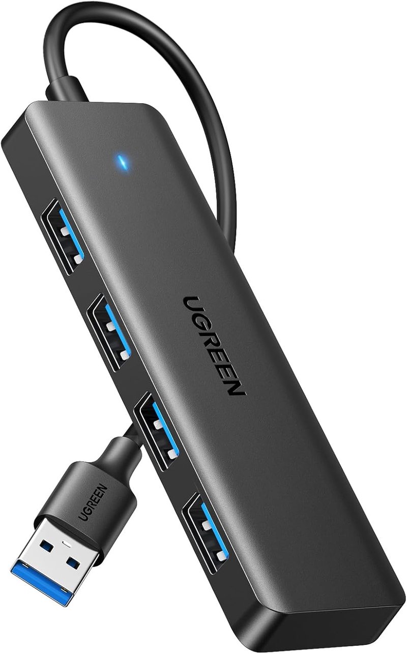 UGREEN 4 Portos USB 3.0 Hub Elosztó 5Gbps Gyors Adatátvitel MacBook iMac Surface Dell Laptop PC Merevlemez Pendrive 15cm Fekete