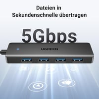 UGREEN 4 Portos USB 3.0 Hub Elosztó 5Gbps Gyors Adatátvitel MacBook iMac Surface Dell Laptop PC Merevlemez Pendrive 15cm Fekete 3