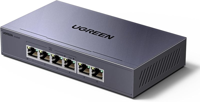 UGREEN 6 portos PoE switch gigabit LAN 60W fém ház IEEE 802.3af/at