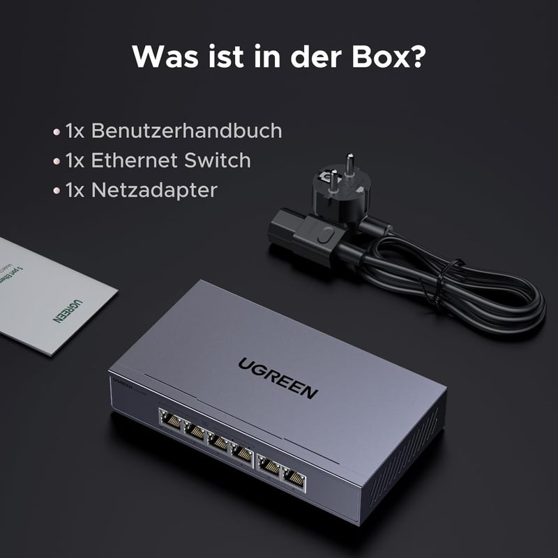 UGREEN 6 portos PoE switch gigabit LAN 60W fém ház IEEE 802.3af/at