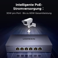 UGREEN 6 portos PoE switch gigabit LAN 60W fém ház IEEE 802.3af/at 2