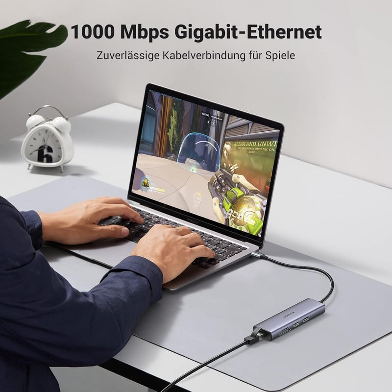 UGREEN 7 az 1-ben USB-C Hub - Gigabit Ethernet, 4K HDMI, 100W PD, SD Kártyaolvasó, iPhone 15, MacBook, iPad Pro, Steam Deck kompatibilis