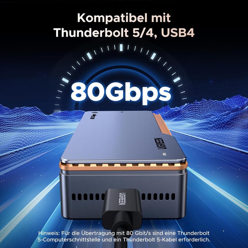UGREEN 80Gbps M2 SSD Ház Intel JHL9480 Chippel - Thunderbolt 5/4 és USB4 Kompatibilis - MacBook Pro M4, Mac Mini M4 és HP Celeron N4120 Eszk