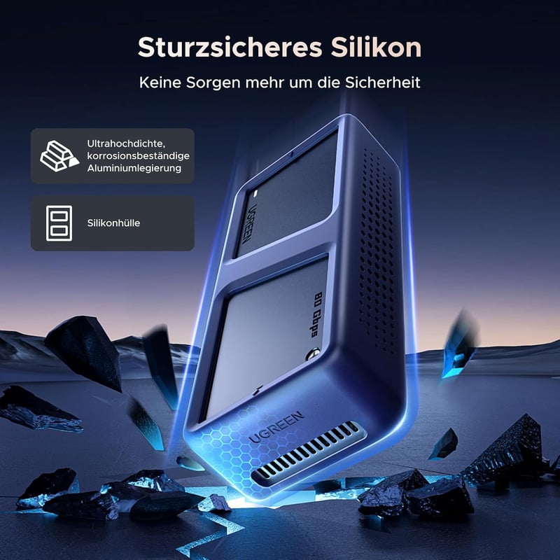 UGREEN 80Gbps M2 SSD Ház Intel JHL9480 Chippel - Thunderbolt 5/4 és USB4 Kompatibilis - MacBook Pro M4, Mac Mini M4 és HP Celeron N4120 Eszk