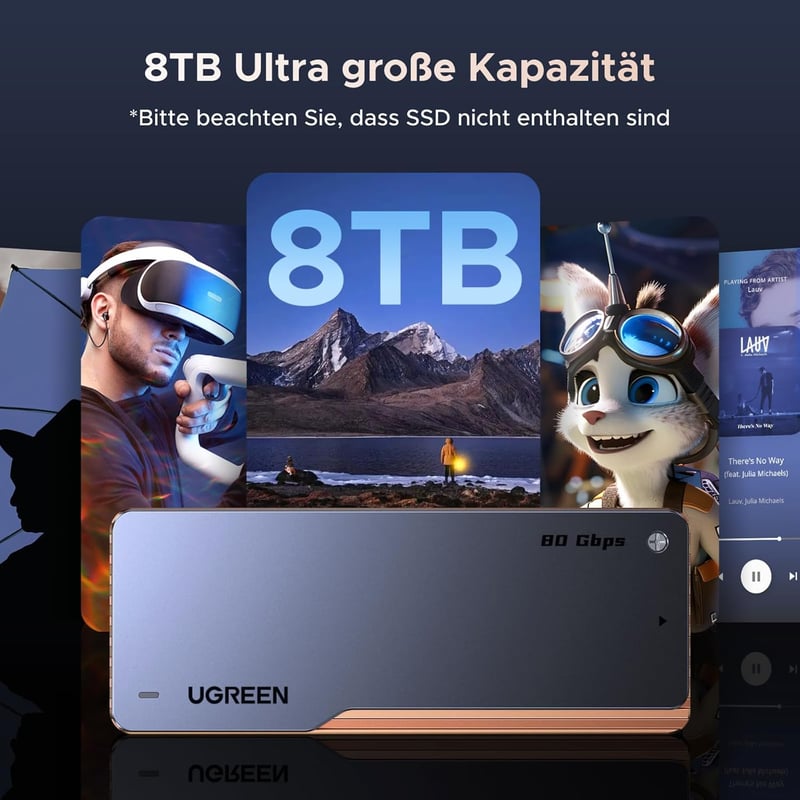 UGREEN 80Gbps M2 SSD Ház Intel JHL9480 Chippel - Thunderbolt 5/4 és USB4 Kompatibilis - MacBook Pro M4, Mac Mini M4 és HP Celeron N4120 Eszk