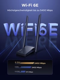 Adaptér UGREEN AXE5400 WiFi 6E USB WLAN, trojpásmový, 5400 Mbps, s dvoma anténami a podporou WPA3 pre PC 2
