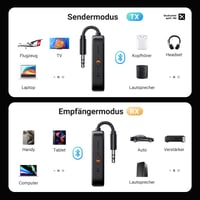 Bluetooth 5.2 adaptér UGREEN (vysielač a prijímač), 28-hodinová výdrž batérie, 2 v 1, dosah 10 m, mikrofón, pre TV, slúchadlá, reproduktory, do auta 3