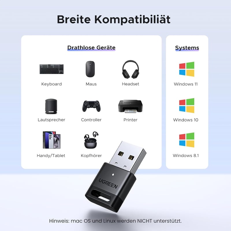 UGREEN Bluetooth 5.4 Adapter USB Dongle PC-hez, Vezeték Nélküli Stick Egér Billentyűzet Fejhallgató Telefon Kontroller Csatlakoztatásához Wi