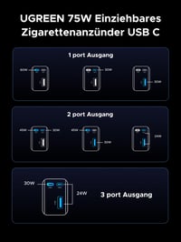 Autonabíjačka UGREEN do zapaľovača 75W s výsuvným káblom USB-C, rýchle nabíjanie, kompatibilná s iPhone, Samsung Galaxy, iPad, 12V adaptér do auta 8