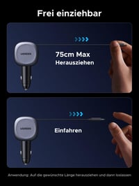 Autonabíjačka UGREEN do zapaľovača 75W s výsuvným káblom USB-C, rýchle nabíjanie, kompatibilná s iPhone, Samsung Galaxy, iPad, 12V adaptér do auta 4