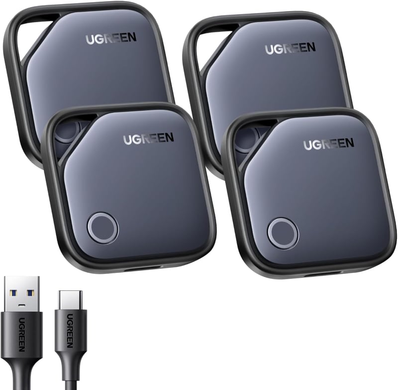 Tracker Bluetooth reîncărcabil UGREEN Finetrack, set de 4 bucăți, compatibil cu Apple Find My iOS, pentru chei, bagaje și pașaport, autonomie până la 12 luni