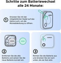 Localizator GPS UGREEN FineTrack compatibil cu Apple Find My, pentru chei, bagaje sau pașaport, cu baterie înlocuibilă, durată de viață 24 de luni, 4 bucăți 8