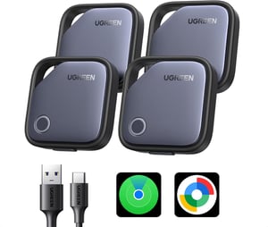 UGREEN FineTrack Duo, set de 4 trackere GPS reîncărcabile prin USB-C pentru iOS și Android, compatibile cu Apple Find My sau Google Find My Device, autonomie 12 luni, pentru chei, bagaje