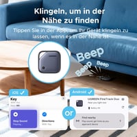 UGREEN FineTrack Duo, set de 4 trackere GPS reîncărcabile prin USB-C pentru iOS și Android, compatibile cu Apple Find My sau Google Find My Device, autonomie 12 luni, pentru chei, bagaje 4