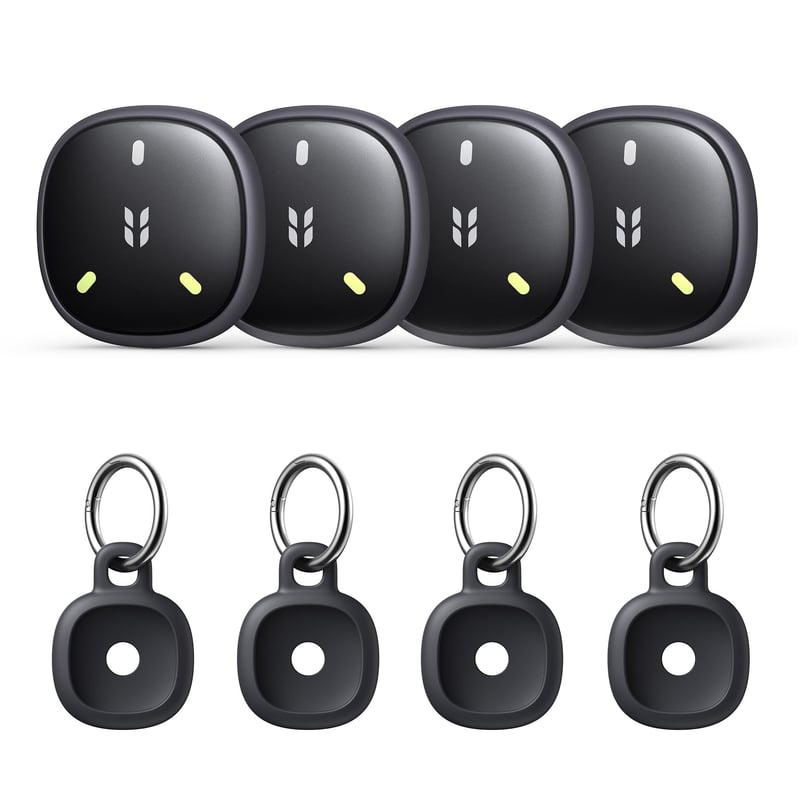Lokalizátor kľúčov UGREEN FineTrack Mini 2 kompatibilný s Apple Find My, zvukový signál 110 dB, IP68, svietiaci dizajn, na kufre a kľúče – 4 ks