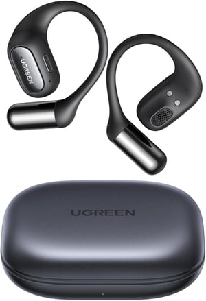 Căști wireless Bluetooth cu design open-ear UGREEN FitBuds, anularea zgomotului cu 4 microfoane pentru apeluri, conectare la două dispozitive, 28 de ore de autonomie, certificare IPX5 și suport pentru aplicație