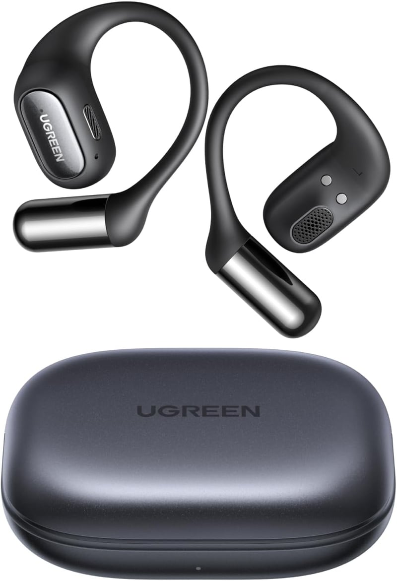 Căști wireless Bluetooth cu design open-ear UGREEN FitBuds, anularea zgomotului cu 4 microfoane pentru apeluri, conectare la două dispozitive, 28 de ore de autonomie, certificare IPX5 și suport pentru aplicație