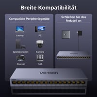 16-portový gigabitový ethernetový switch UGREEN, 10/100/1000 Mbps, RJ45, podpora VLAN, kovové puzdro, pre kancelárske a domáce siete, PC, tlačiareň, kamera, router 6