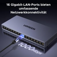 16-portový gigabitový ethernetový switch UGREEN, 10/100/1000 Mbps, RJ45, podpora VLAN, kovové puzdro, pre kancelárske a domáce siete, PC, tlačiareň, kamera, router 2