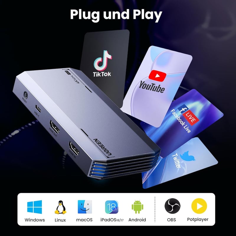 UGREEN HDMI Videó Rögzítő Kártya USB 3.0 4K60Hz PS5 Switch Streaming