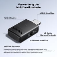 UGREEN LE Audio Bluetooth 5.4 USB adaptér, LC3 Auracast vysielač, aptX Low Latency, pre PC, Mac a hernú konzolu PS5, dvojrežimový bezdrôtový adaptér 9