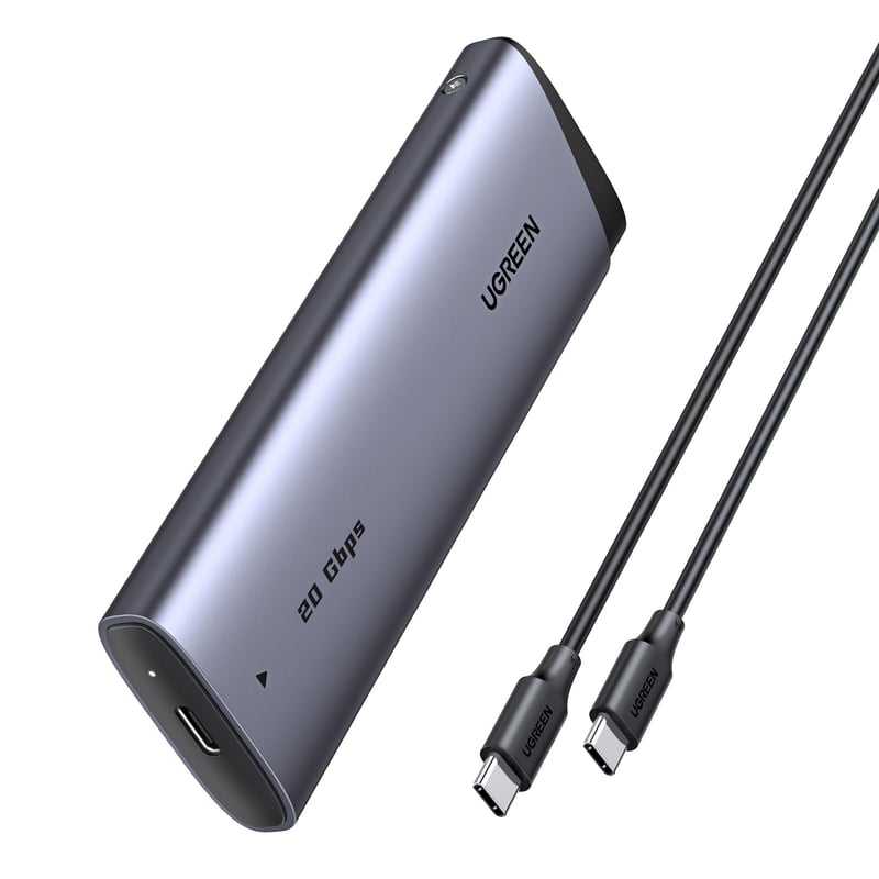 Externý box UGREEN na M.2 NVMe a SATA SSD, 20 Gbps USB 3.2 Gen 2x2, hliníkové puzdro na disk pre formáty 2230/2242/2260/2280 s podporou UASP a TRIM