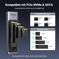 UGREEN M.2 NVMe SATA SSD Ház USB 3.2 Gen 2 10Gbps - Alumínium Külső Tok Hűtőpaddal 2280/2242/2230/2260 Méretekhez, 970 EVO Plus és Mac Mini  2